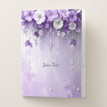 Purple Flowers with Dangling Pearls Pocket Folder