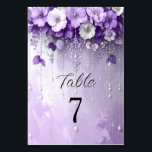 Purple Flowers with Dangling Pearls Table Number Bordsnummer<br><div class="desc">Beautiful Purple Flowers with Dangling Pearls Table Number</div>