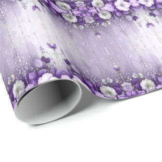 Purple Flowers with Dangling Pearls Wrapping Paper Presentpapper