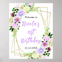 Purple Flowers with Foliage Birthday Welcome