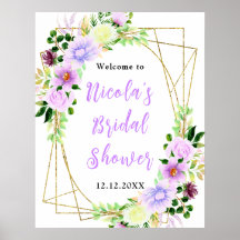 Purple Flowers with Foliage Bridal Shower Welcome
