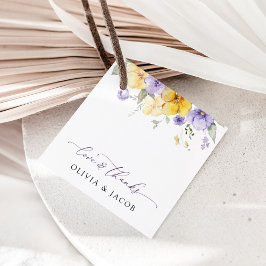 Purple Flowers, Yellow Flowers, Greenery, Wedding Gåvor Etiketter