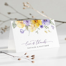 Purple Flowers, Yellow Flowers, Greenery, Wedding Tack Kort