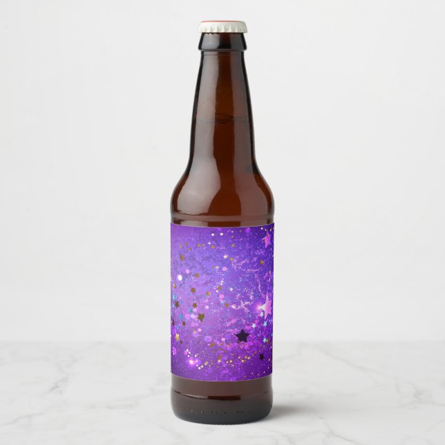 Purple foil background with Stars Ölflaska Etikett (Framsida)