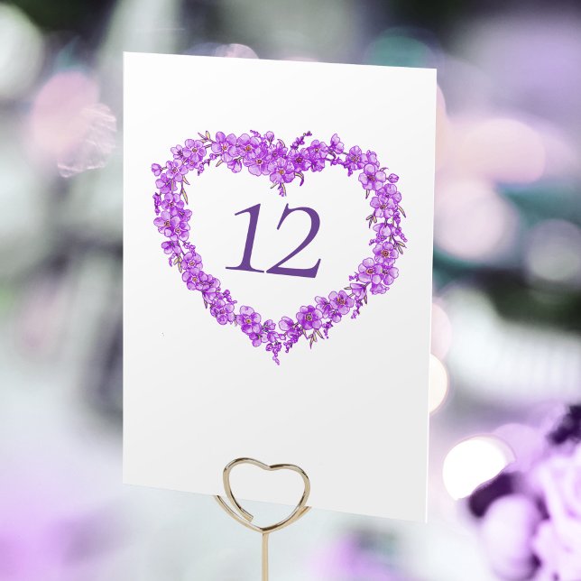 Purple forget me nots inked art wedding monogram bordsnummer (Skapare uppladdad)
