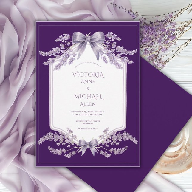 Purple Frame Floral Elegant Wedding Invitation Inbjudningar (Skapare uppladdad)