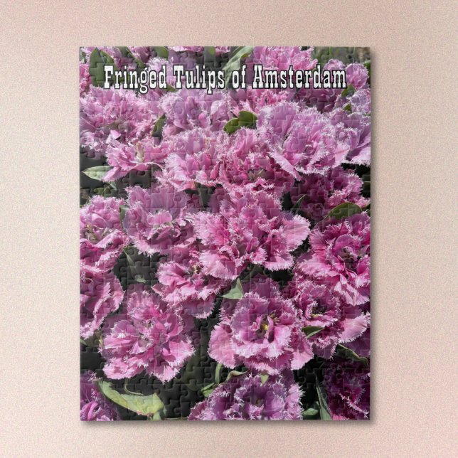 Purple Fringed Tulips of Amsterdam Jigsaw Puzzle Pussel (Text is optional. Select Personalization to backspace it out.)