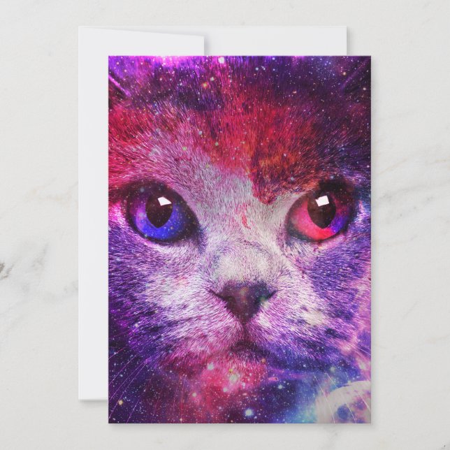 Purple Galaxy Cat  Inbjudningar (Framsida)