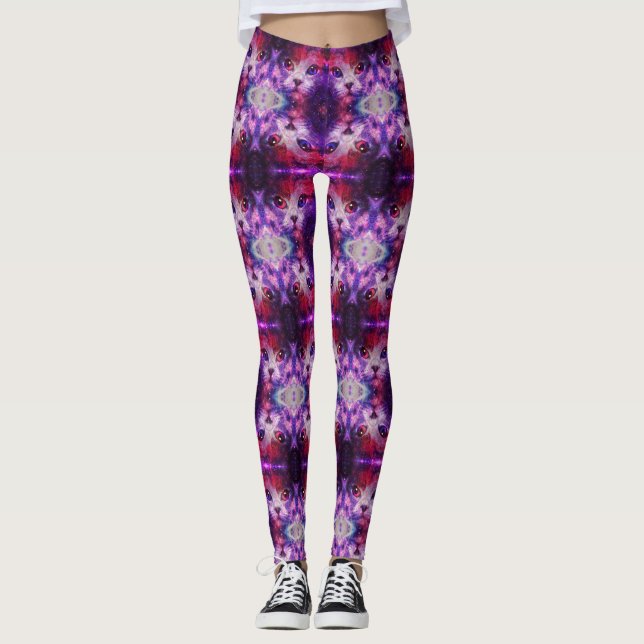 Purple Galaxy Cat  Leggings (Framsida)
