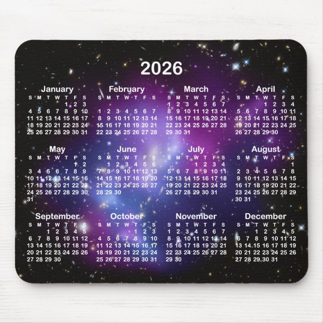 Purple Galaxy Cluster Celestial 2026 Calendar Musmatta (Framsidan)