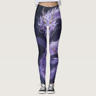Purple Galaxy Dragon | Mystical Cosmic Dragon Fant Leggings