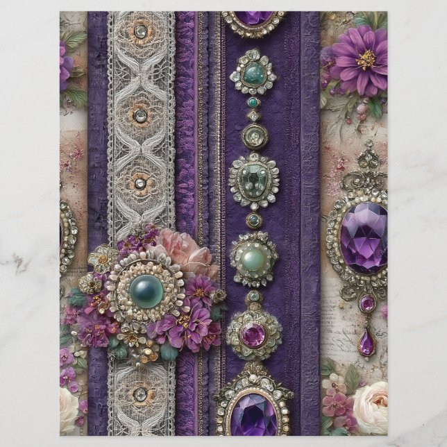 Purple Gems Vintage Junk Journal Scrapbook Paper (Framsida)