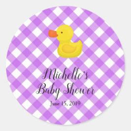 Purple Gingham Rubber Duckie Baby Shower Runt Klistermärke