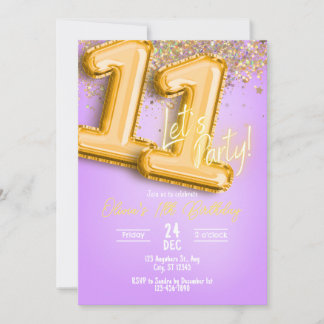 Purple Glitter 11th Birthday Invitation Inbjudningar