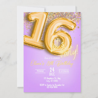 Purple Glitter 16th Birthday Invitation Inbjudningar