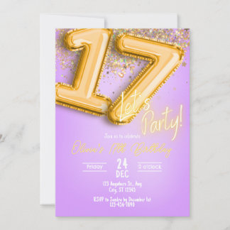 Purple Glitter 17th Birthday Invitation Inbjudningar