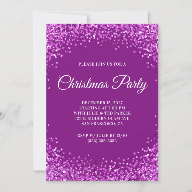 Purple Glitter Border Christmas Party Inbjudningar (Framsida)