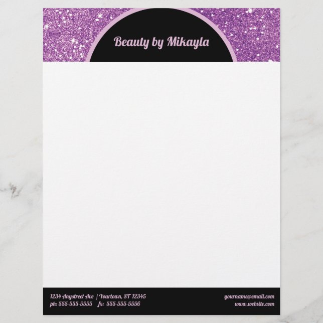 Purple Glitter Pink and Black Beauty Style Salon Brevhuvud (Framsida)