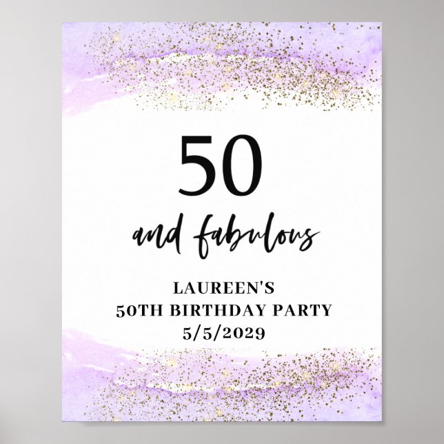 Purple Glitter Purple 50th Birthday Party  Poster (Framsidan)