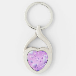 Purple Glow Heart Metal Keychain Twisted Heart Silverfärgad Nyckelring