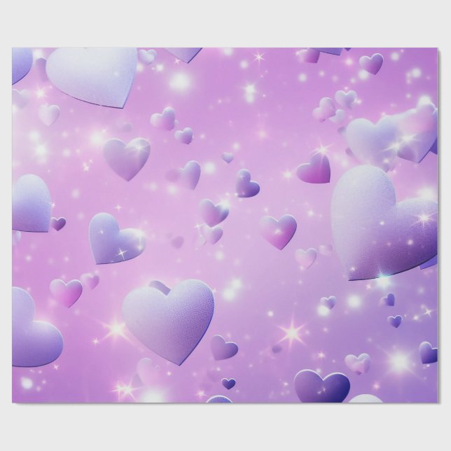 Purple Glow Heart Wrapping Paper Presentpapper (Platt)