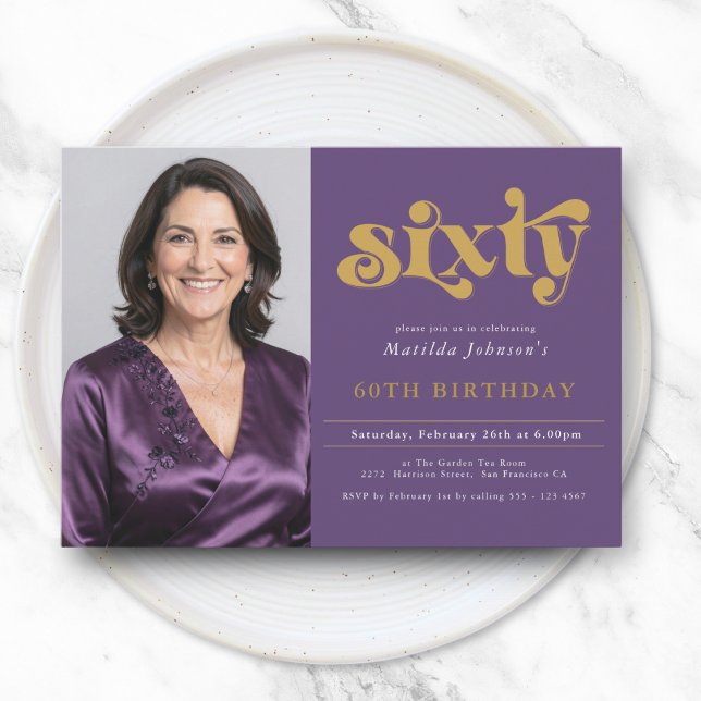 Purple Gold 60th Birthday Invitation Inbjudningar (Skapare uppladdad)