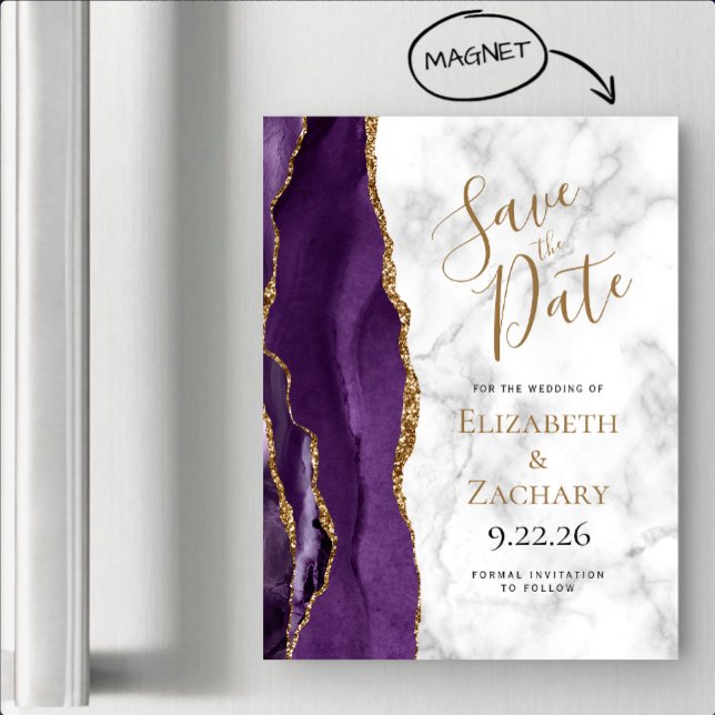Purple Gold Agate Marble Magnetic Save the Date (Skapare uppladdad)