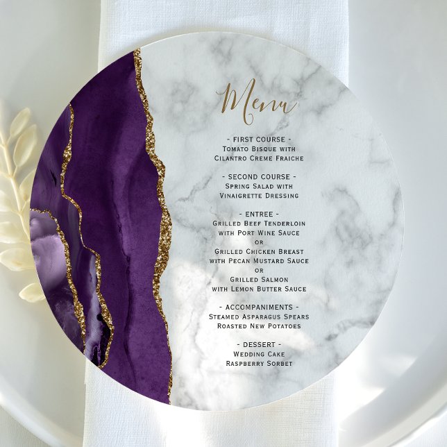 Purple Gold Agate Marble Round Plate Wedding Meny (Skapare uppladdad)