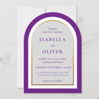 Purple gold and white simplistic wedding inbjudningar