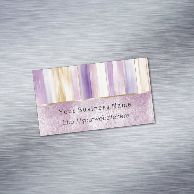 Purple Gold Blush Stripes Business name website Magnetiska Visitkort (In Situ)