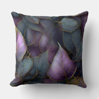 Purple Gold Botanical Leaves Throw Pillow Kudde
