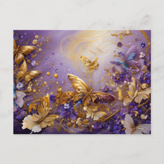 Purple & Gold Butterfly # 16 Vykort