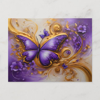 Purple & Gold Butterfly # 2 Vykort