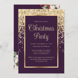 Purple Gold Confetti Botanical Christmas Party Inbjudningar