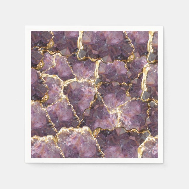 Purple Gold Crystal Collage Napkins Pappersservett (Framsidan)