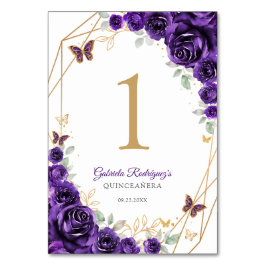 Purple Gold Floral Quinceanera Bordsnummer