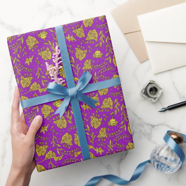 Purple & Gold Floral Wrapping Paper Presentpapper (Gifting)