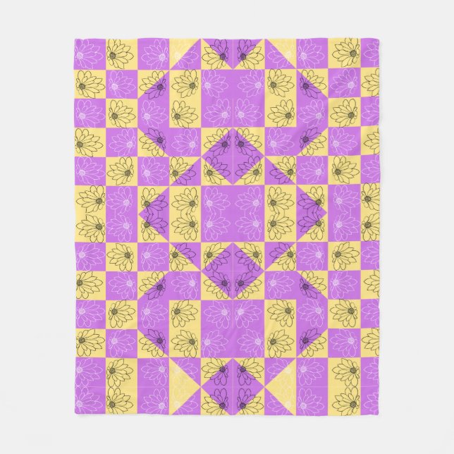 Purple gold Flower seamless Checkerboard pattern Fleecefilt (Framsidan)