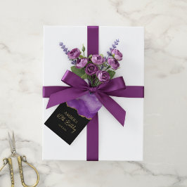 Purple Gold Glitter Abstract Watercolor Marble  Presentetikett