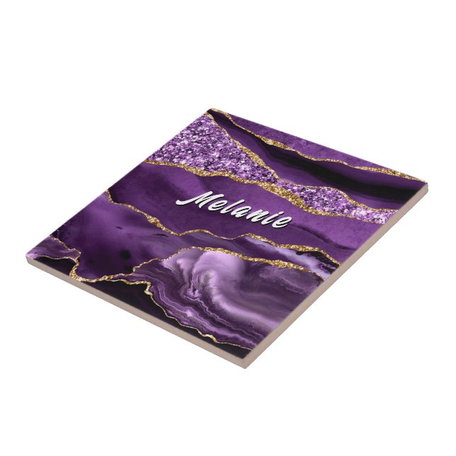  Purple Gold Glitter Ceramic Tile Gift Custom Name Kakelplatta (Sidan)