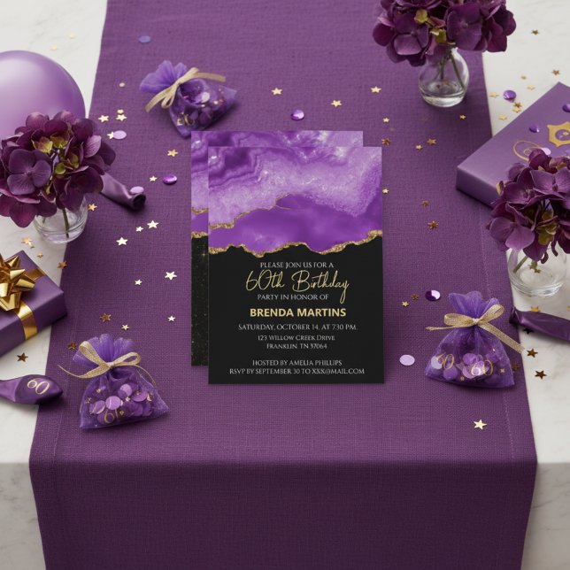 Purple Gold Glitter  Watercolor Inbjudningar (Skapare uppladdad)