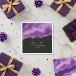 Purple Gold Glitter Watercolor Marble Pappersservett