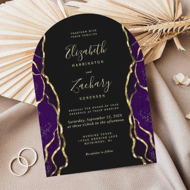 Purple Gold Ink Dark Arch Wedding Invitation Inbjudningar (Skapare uppladdad)