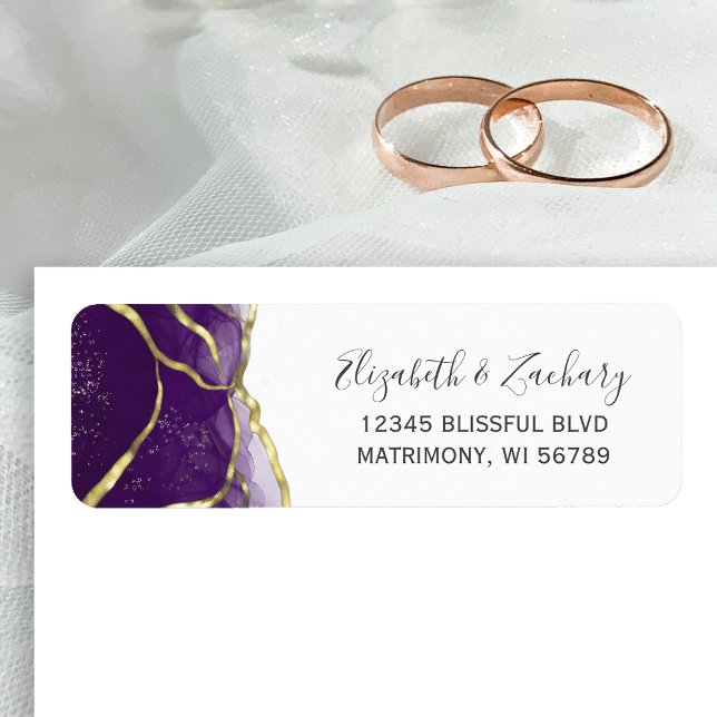 Purple Gold Ink Wedding Return Address Returadress Etikett (Skapare uppladdad)
