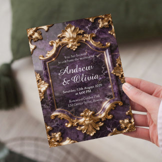Purple Gold Marble Wedding Invitation Inbjudningar