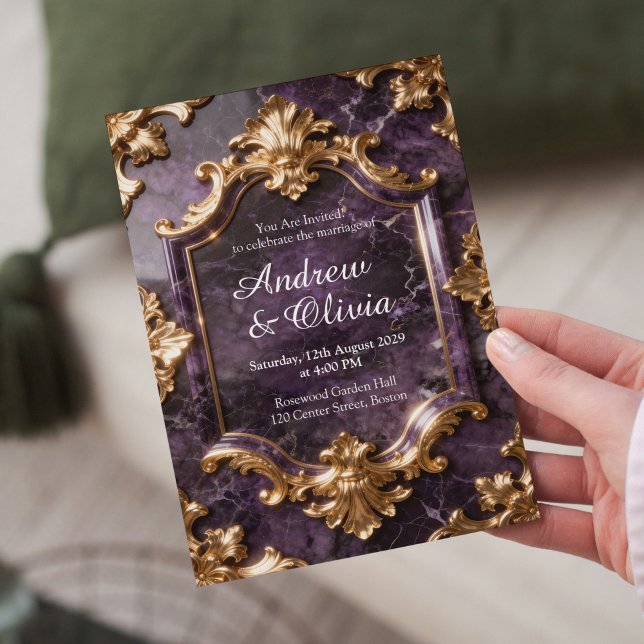 Purple Gold Marble Wedding Invitation Inbjudningar (Skapare uppladdad)