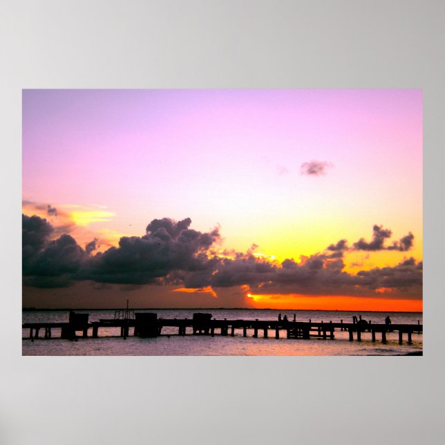 purple gold orange stunning beach sunset poster (Framsidan)