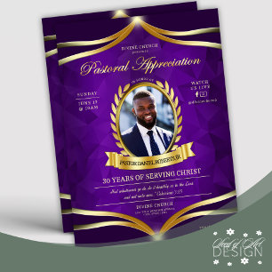 Purple Gold Pastoral Apprecision Church Service Reklamblad