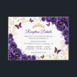 Purple Gold Quinceanera Reception Details Tilläggskort<br><div class="desc">Purple gold Quinceanera reception details enclosure cards. Features,  script font,  gold butterflies,  watercolor roses and tiara. Perfect for an elegant princess style glam celebration. Personalize with your own details.</div>