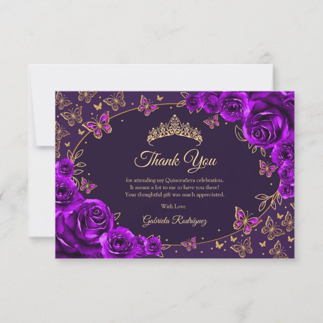 Purple Gold Quinceanera Tack Kort (Framsida)